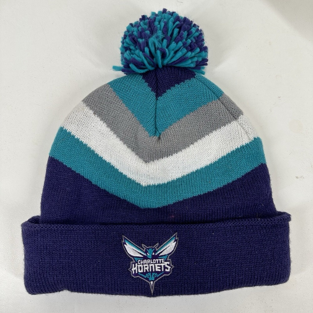 Charlotte Hornets NBA knit Toboggan cap Cuff pom beanie Mitchell & Ness